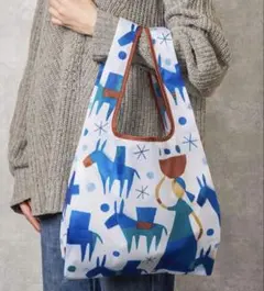 新品　KALDI カルディ　エコバッグ ホワイト×ブルー　Helpers