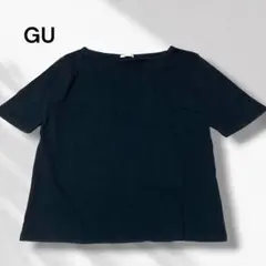 GU スクエアネック リブTシャツ 半袖 ブラック XL レディース カットソーのサムネイル