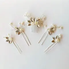 【85】シルバー 5本 髪飾り お花 ヘッドドレス パール 成人式 卒業式