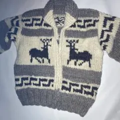 美品:カナダ製ビィンテージトナカイ 柄 ジップアップニットジャケット