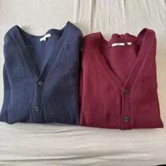 2セットUNIQLO Vネックカーディガン L XL ネイビー　ボルドー ニット