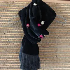昭和レトロ⭐Matuya⭐黒ベルベット刺繍ストール⭐洋装、和装兼用⭐希少