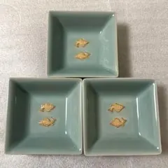 たち吉　青磁双魚　角小皿　3枚