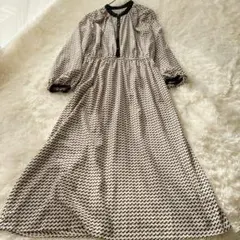 白黒パターン 長袖ロングワンピース　Ｌ白黒茶