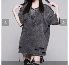 REFLEM【レフレム】チェーン編み上げグランジヘンリーTシャツ グレーのサムネイル