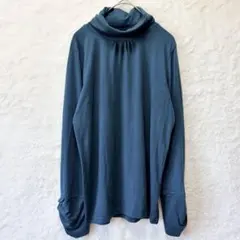 グローブ タートルネックカットソー シャーリング袖 M 深緑 ギャザー 上品