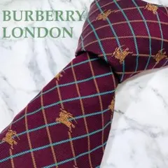 バーバリーロンドン ネクタイ 格子柄 ホースロゴ 刺繍 ボルドー イタリア製