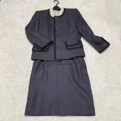 美品 レリアン GENISTA セットアップ ツイード　フォーマル 紺 9号