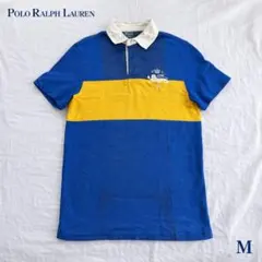 ポロラルフローレン ラガーシャツ 半袖 ブルー×イエロー M