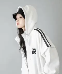 RASVOA レイヤード風ラインパーカーホ ワイト