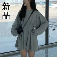 ✨セール✨現品限り✨新品✨長袖 ワンピース ボリューム袖 タック入 フレア ミニ