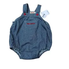 新品タグ付　ミキハウス だるまオール ロンパース 80〜90 日本製 ヒッコリー
