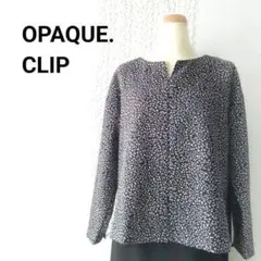 美品オペークドットクリップ ブラウス 長袖 ノーカラー／白黒 モノトーン M