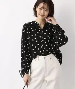 【美品】グローバルワーク　さらさらリラックスプリントブラウス　M ドッド柄