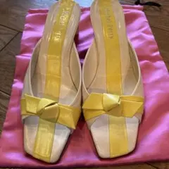 Michel Perry リボン付きサンダル ホワイト・イエロー