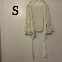 レース付きカーディガン 【S】 ホワイト　白　古着　上品　きれいめ