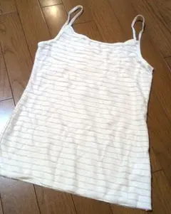 お値下げ♪アイボリー ★オーガンジー★ラメ入りリボンストライプ キャミソール
