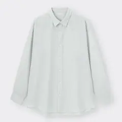 GU／イージーケアシアーオーバーサイズシャツ／ライトグレー／M(ユニセックス)