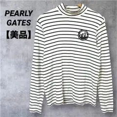 パーリーゲイツ ゴルフウエア ハイネック 長袖 ロゴ ボーダー ストレッチ 白