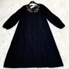 【タグ付き、極美品】 A.S.K.P ワンピース 花柄 刺繍 ３L 黒