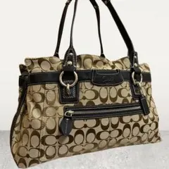 Y2K COACH コーチ トートバッグ ハンド シグネチャー プリーテッド 茶