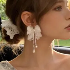 フラワー パール ピアス ホワイト ウェディング