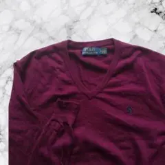 ラルフローレン メンズ 長袖 ウール Vネック セーター ワインレッド / M