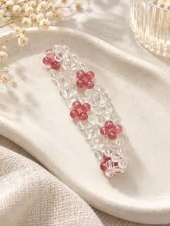 天然石 ストロベリークォーツ×水晶 編み込みブレスレット ハンドメイド