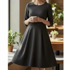 美品 ユニバーバルミューズ ワンピース M相当 ダークブラウン 長袖 リボン