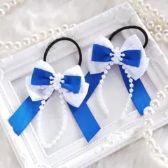 (294) 爽やか 雪の結晶 ヘアゴム♡ ハンドメイド 推し活 青 白 メンカラ