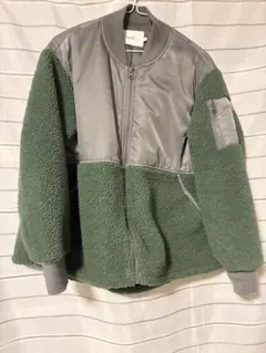 earth music&ecologyボアジャケット 切替 グリーン×グレー M