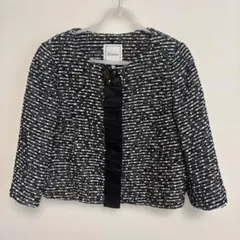 ツイードノーカラージャケット　黒