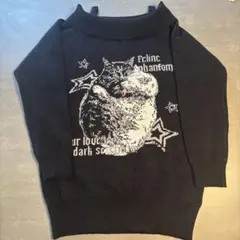 SHEIN ROMWE 猫柄 ニット 長袖 ブラック　y2k オフショル