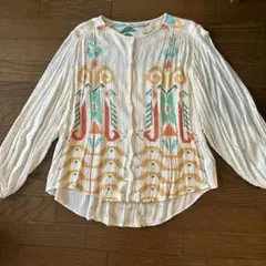 ZARA 刺繍入り七分袖ブラウス ホワイト