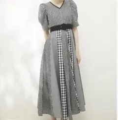 AND COUTURE ギンガムMIXパネルワンピース