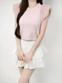 Lumignon Houndstooth fur knit top ピンク - メルカリ