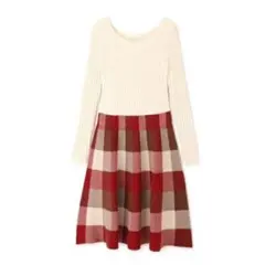 プロポーション　ボディドレッシング　ブロックチェック　ニットワンピ　赤　3