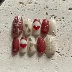 現品販売　ボルドー　ネイルチップ　ツイード　ガーリー