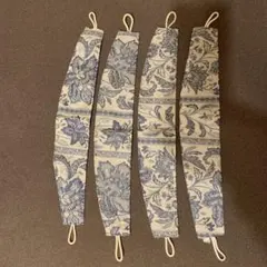 青と白の花柄 カーテンタッセル 4個セット