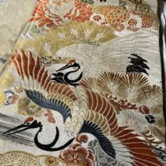 鶴と花の刺繍 袋帯