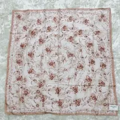 【新品】シルマーブル 大判スカーフ 花柄 ピンクベージュ系 日本製 レトロ
