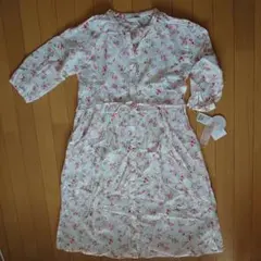 新品未使用。花柄 七分袖 ロングシャツワンピース⑥