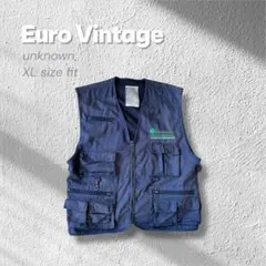 ユーロ古着ワークベスト企業刺繍XL相当フィッシングベストCBOYテック系ネイビーのサムネイル
