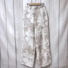 【リエディ】総柄センタープレススラックスパンツ ベージュ Sサイズ 大人レディー