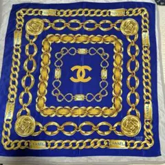 CHANEL スカーフ チェーン柄 ブルー ゴールド　シャネル