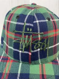ＬＡ購入　OLDステューシーCAP レアなグリーンチェック　美色