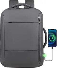 ビジネスリュック 20L大容量 グレー 防水 最新型 超軽量 充電ポート PC