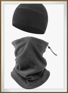 ネックウォーマー&帽子 メンズ レディース 防寒 防風 暖かい 裏起毛 グレー