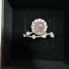 天然石 ローズクォーツ花リング 合金