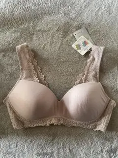 レース肩ひも　刺繍ブラ ピンクパープル系 M ノンワイヤー　ナイトブラ